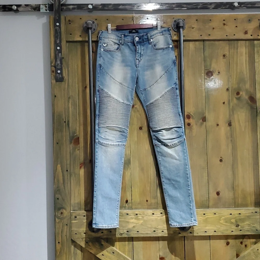 NEW TRUE RELIGION Rocco Moto Relaxed Skinny DENIM JEANS WAIST 28 INSEAM